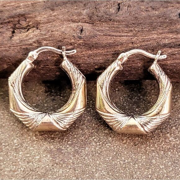 Vintage Sterling Twisted Drape Hoop Earrings - Picture 2 of 6